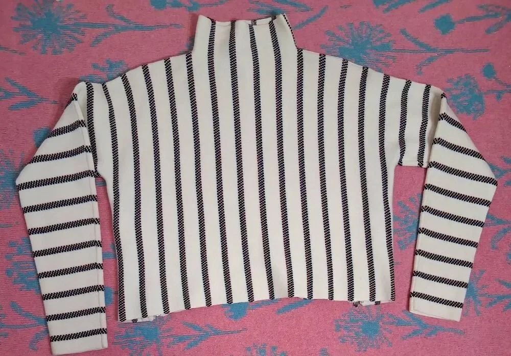 Maje womens size 1 small mockneck boxy cream burgundy stripe wool sweater